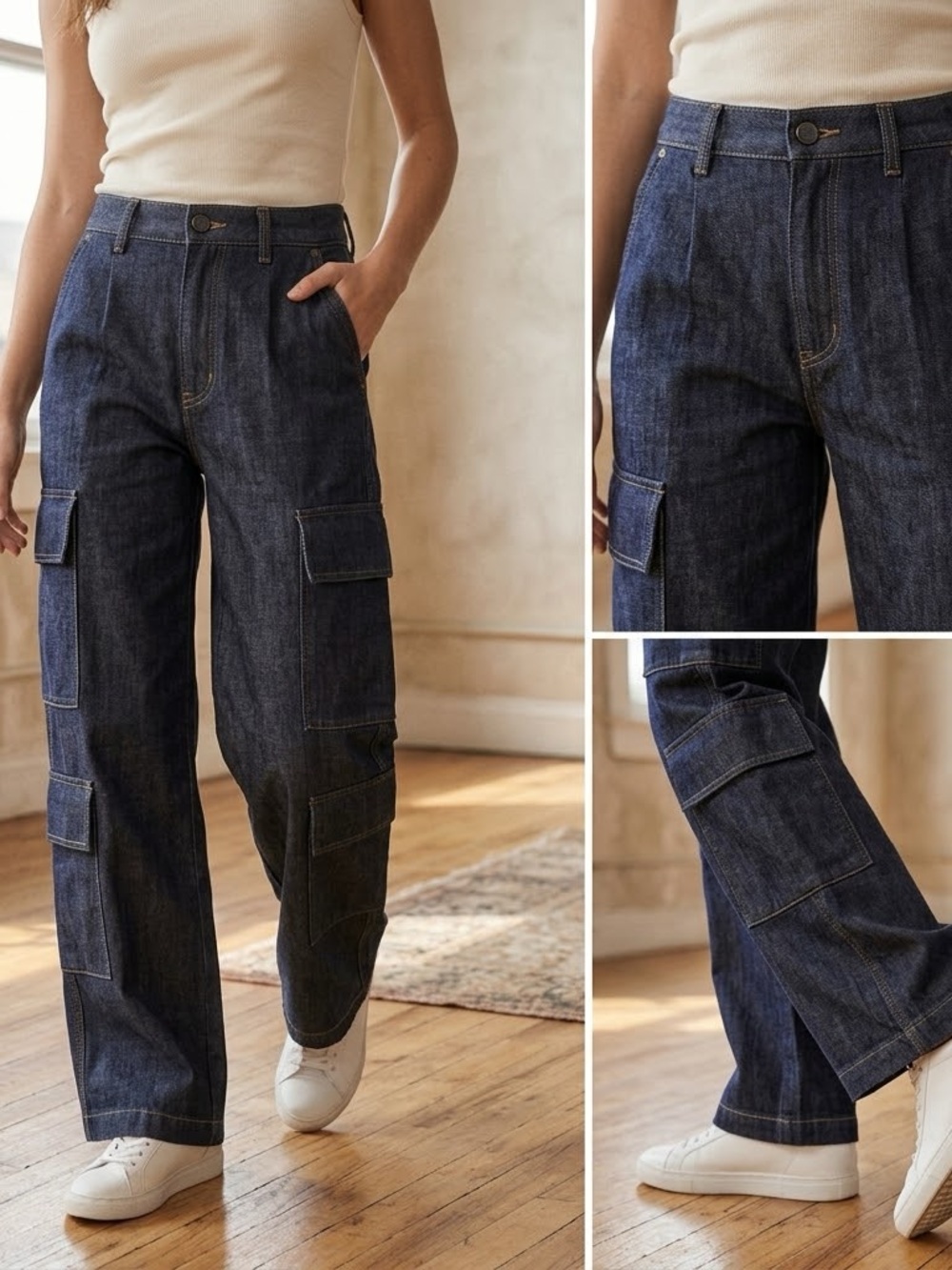 156-Citizens of Humanity Wide Leg Double Pocket Cargo Jeans Size 27 Sample NWOT
